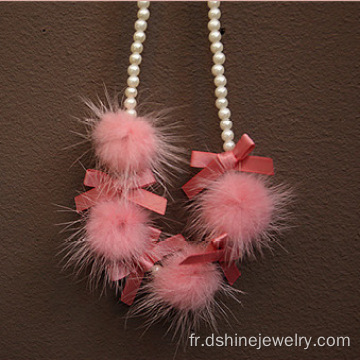 Joli Candy couleur Pom Pom Pearl ruban noeud collier pour les enfants
